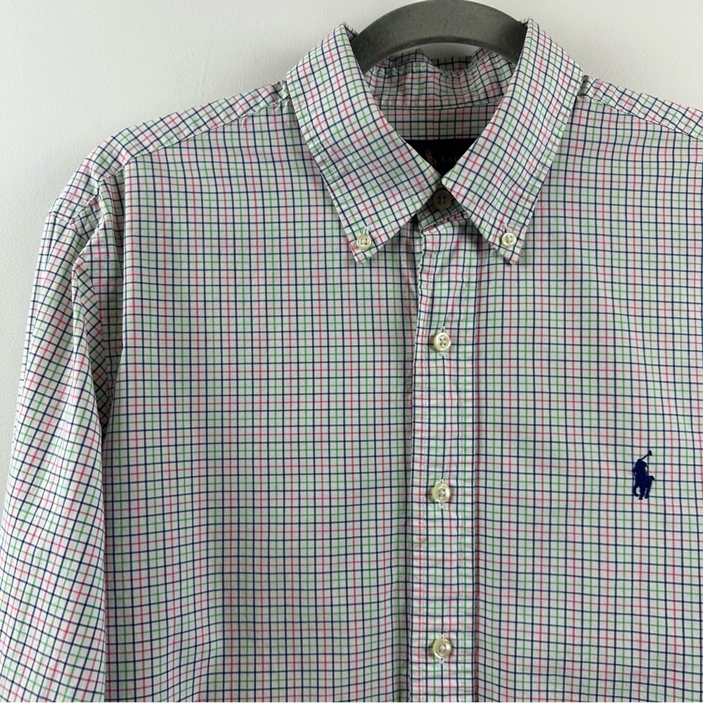 Polo PRL Ralph Lauren Button Down Shirt Large Pink Green Blue 100% Cotton